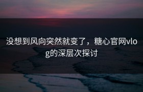 没想到风向突然就变了，糖心官网vlog的深层次探讨