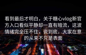 看到最后才明白，关于糖心vlog新官方入口看似平静却一直有暗流，这波情绪完全压不住，说到底，大家在意的从来不只是表面