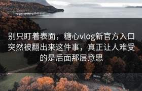 别只盯着表面，糖心vlog新官方入口突然被翻出来这件事，真正让人难受的是后面那层意思