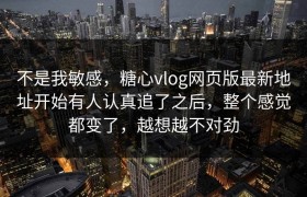 不是我敏感，糖心vlog网页版最新地址开始有人认真追了之后，整个感觉都变了，越想越不对劲