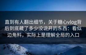 直到有人翻出细节，关于糖心vlog背后到底藏了多少没说开的东西：看似边角料，实际上是理解全局的入口