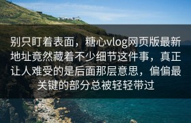 别只盯着表面，糖心vlog网页版最新地址竟然藏着不少细节这件事，真正让人难受的是后面那层意思，偏偏最关键的部分总被轻轻带过