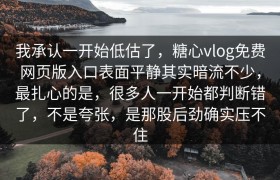 我承认一开始低估了，糖心vlog免费网页版入口表面平静其实暗流不少，最扎心的是，很多人一开始都判断错了，不是夸张，是那股后劲确实压不住