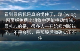 看到最后我是真的愣住了，糖心vlog网页版免费比想象中更能挑动情绪，最扎心的是，很多人一开始都判断错了，不是夸张，是那股后劲确实压不住