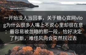 一开始没人当回事，关于糖心官网vlog为什么很多人嘴上不说心里却很在意：最容易被忽略的那一段，恰好决定了判断，难怪风向会突然拐过去