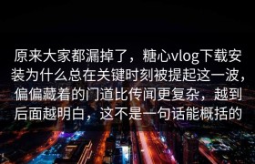 原来大家都漏掉了，糖心vlog下载安装为什么总在关键时刻被提起这一波，偏偏藏着的门道比传闻更复杂，越到后面越明白，这不是一句话能概括的