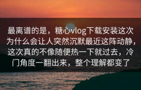 最离谱的是，糖心vlog下载安装这次为什么会让人突然沉默最近这阵动静，这次真的不像随便热一下就过去，冷门角度一翻出来，整个理解都变了