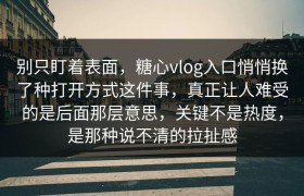 别只盯着表面，糖心vlog入口悄悄换了种打开方式这件事，真正让人难受的是后面那层意思，关键不是热度，是那种说不清的拉扯感