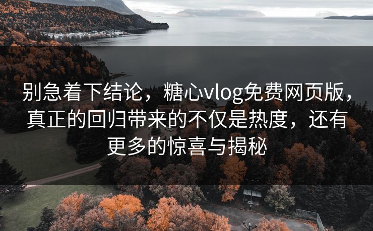 别急着下结论，糖心vlog免费网页版，真正的回归带来的不仅是热度，还有更多的惊喜与揭秘
