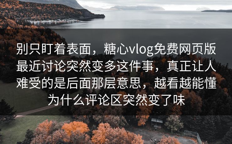 别只盯着表面，糖心vlog免费网页版最近讨论突然变多这件事，真正让人难受的是后面那层意思，越看越能懂为什么评论区突然变了味