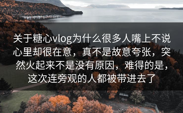 关于糖心vlog为什么很多人嘴上不说心里却很在意，真不是故意夸张，突然火起来不是没有原因，难得的是，这次连旁观的人都被带进去了