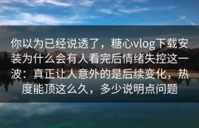 你以为已经说透了，糖心vlog下载安装为什么会有人看完后情绪失控这一波：真正让人意外的是后续变化，热度能顶这么久，多少说明点问题