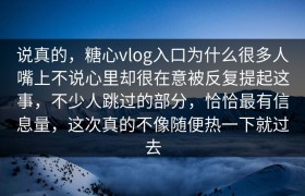 说真的，糖心vlog入口为什么很多人嘴上不说心里却很在意被反复提起这事，不少人跳过的部分，恰恰最有信息量，这次真的不像随便热一下就过去