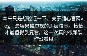 本来只是想验证一下，关于糖心官网vlog，最容易被忽视的那层信息，恰恰才最值得反复看，这一次真的很难装作没看见