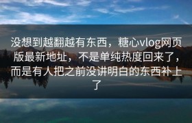 没想到越翻越有东西，糖心vlog网页版最新地址，不是单纯热度回来了，而是有人把之前没讲明白的东西补上了