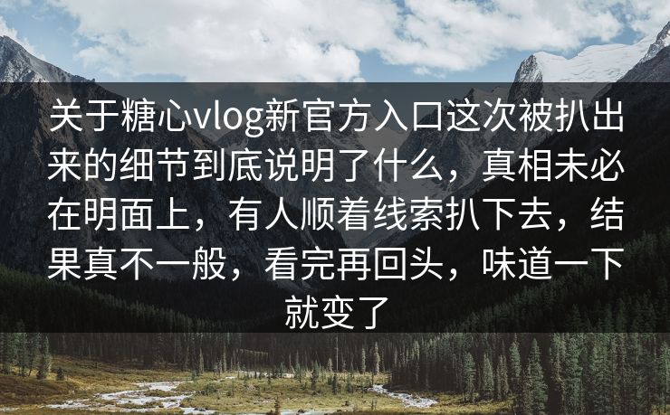 关于糖心vlog新官方入口这次被扒出来的细节到底说明了什么，真相未必在明面上，有人顺着线索扒下去，结果真不一般，看完再回头，味道一下就变了