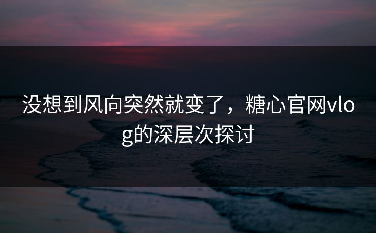 没想到风向突然就变了，糖心官网vlog的深层次探讨
