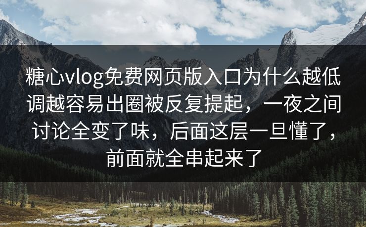 糖心vlog免费网页版入口为什么越低调越容易出圈被反复提起，一夜之间讨论全变了味，后面这层一旦懂了，前面就全串起来了